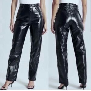 Abercrombie and Fitch Dark Blue Vegan Leather 90s Straight Ultra High Rise Pants